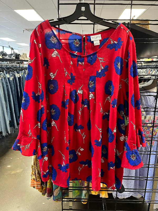 Casual And Versatile Top Long Sleeve By Liz Claiborne In Blue & Red, Size: 3x