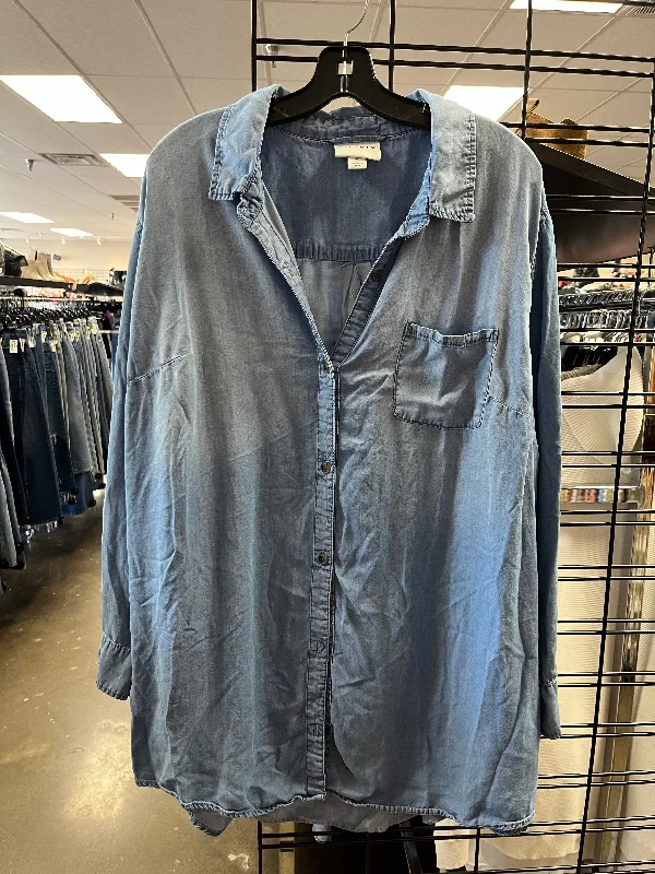Versatile Casuals Top Long Sleeve By Ava & Viv In Blue Denim, Size: 3x