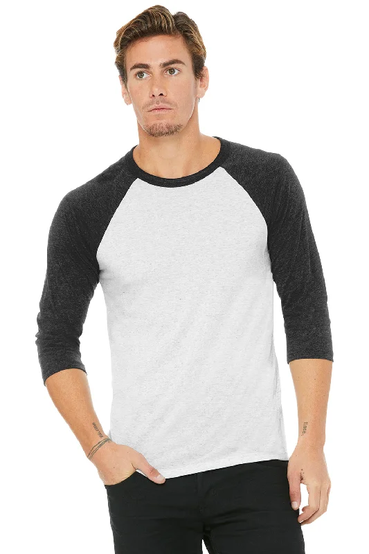 Minimal Style Bella + Canvas Mens 3/4 Sleeve Crewneck T-Shirt - White Fleck/Charcoal Minimal Style Bella + Canvas Mens 3/4 Sleeve Crewneck T-Shirt - White Fleck/Charcoal
