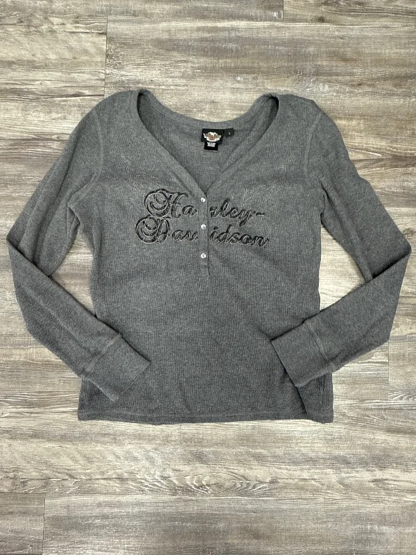 Top Long Sleeve By Harley Davidson In Grey, Size: L