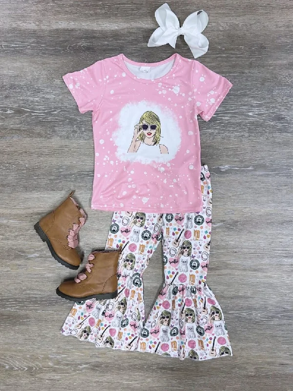 Hope of it All Pink Acid Wash Girls Bell Bottom Outfit