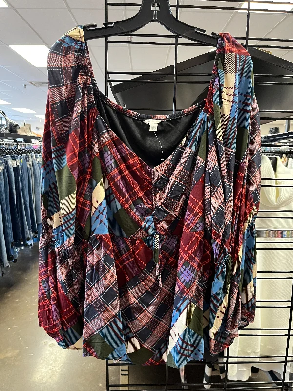 Warm Chic Outfits Top Long Sleeve By Cato In Plaid Pattern, Size: 3x