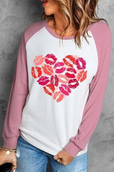 Lip Graphic Round Neck Long Sleeve T-Shirt