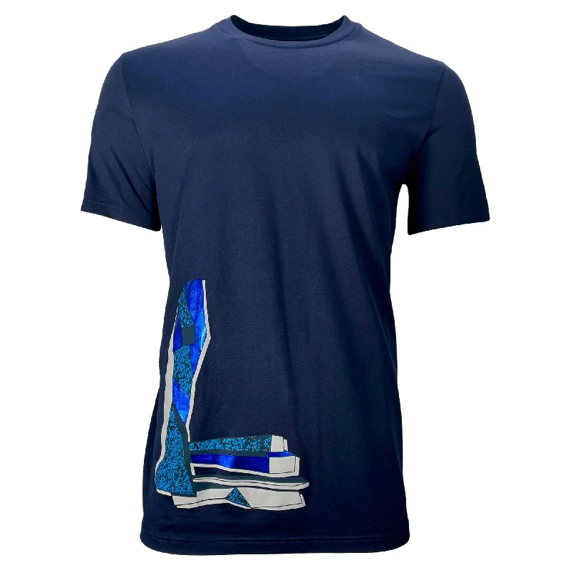 Fashion Concept Lanvin Graphic Print Crew Neck T-Shirt in Navy Blue Cotton