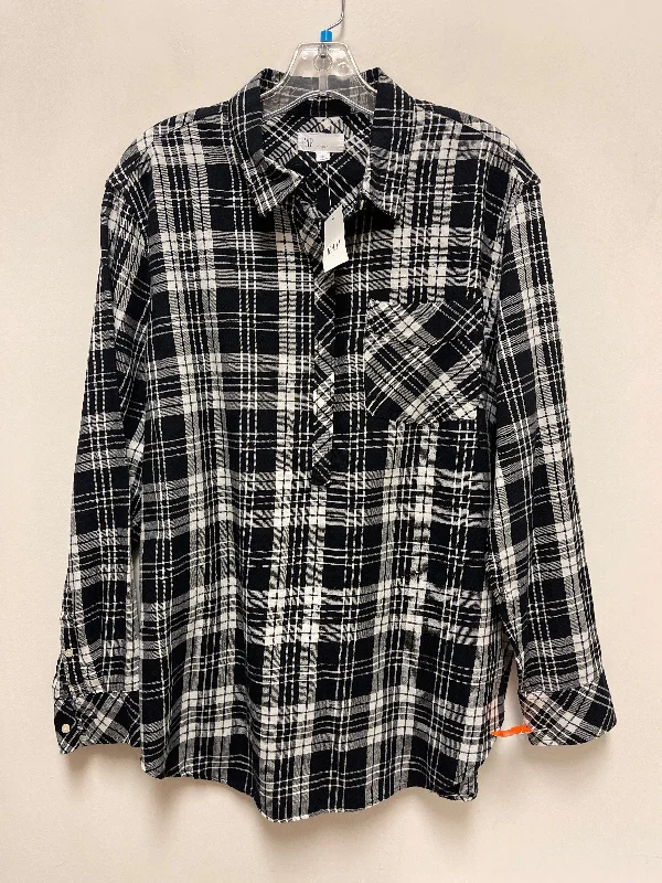 Casual Fit Wear Top Long Sleeve By Gap In Black & White, Size: Xl