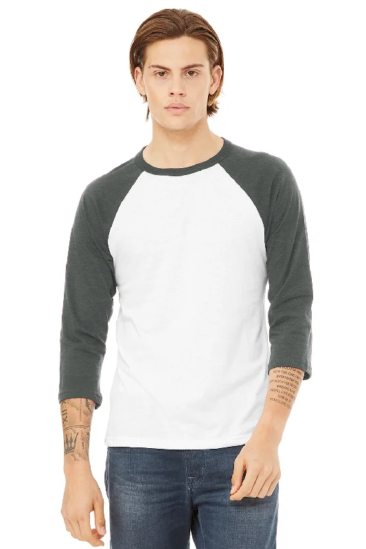 Sports Fashion Bella + Canvas Mens 3/4 Sleeve Crewneck T-Shirt - White/Heather Deep Grey