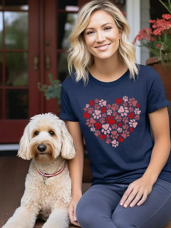 Dog Paw Heart Dog Mom Valentine's Day Short Sleeve Graphic T-Shirt