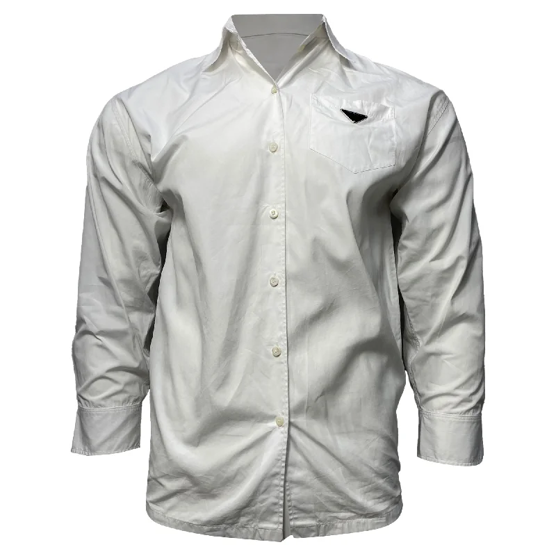 Goddess Outfit Prada Logo Detail Poplin Shirt in White Cotton