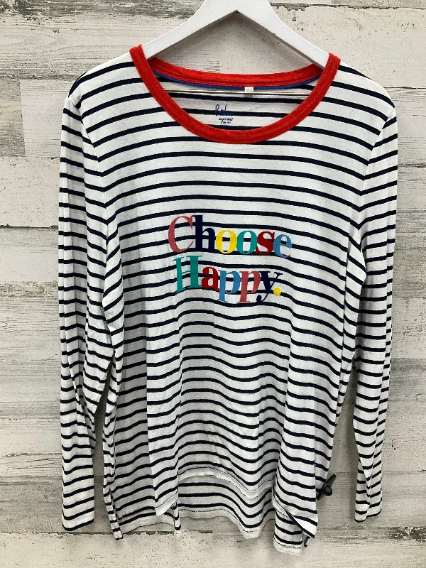 Top Long Sleeve By Boden In Blue & White, Size: 1x