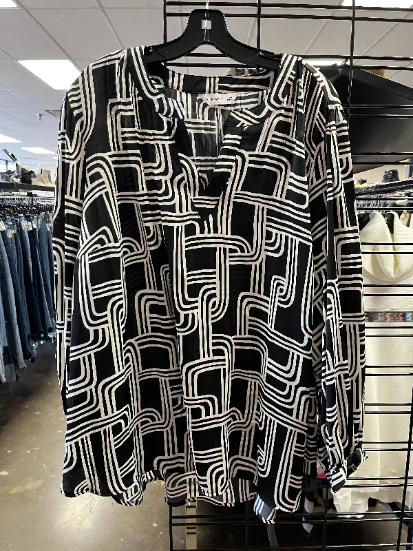 High-quality Fabrics Top Long Sleeve By Nine West In Black & White, Size: 3x