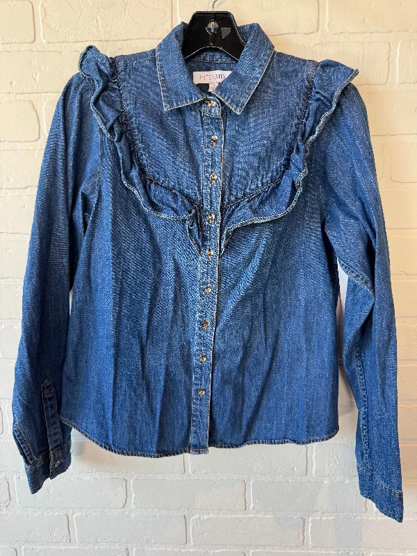 Top Long Sleeve By intermix In Blue Denim, Size: S