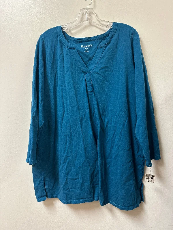 Trendy Comfort Wear Top Long Sleeve Basic By Roamans In Teal, Size: 2x