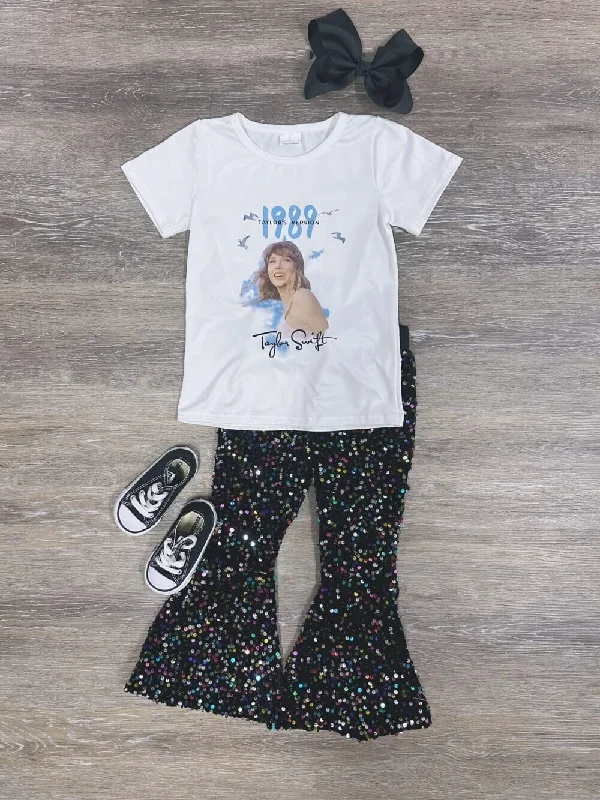 Wildest Dreams Black Sequin Bell Bottoms Girls Outfit