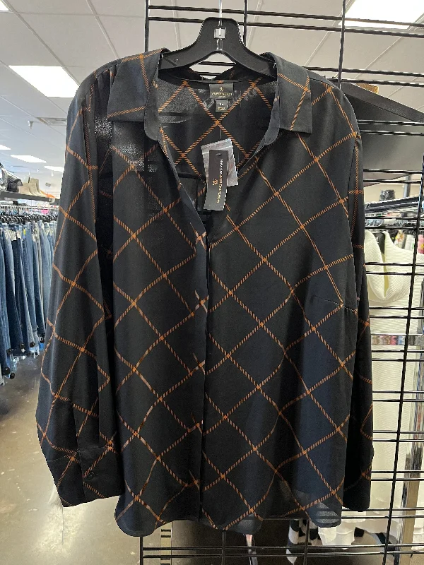 End Of The Year Top Long Sleeve By Worthington In Black & Brown, Size: 3x