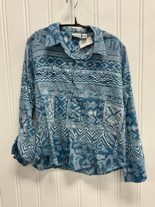Beautiful Romance Top Long Sleeve By Chicos In Blue & White, Size: L