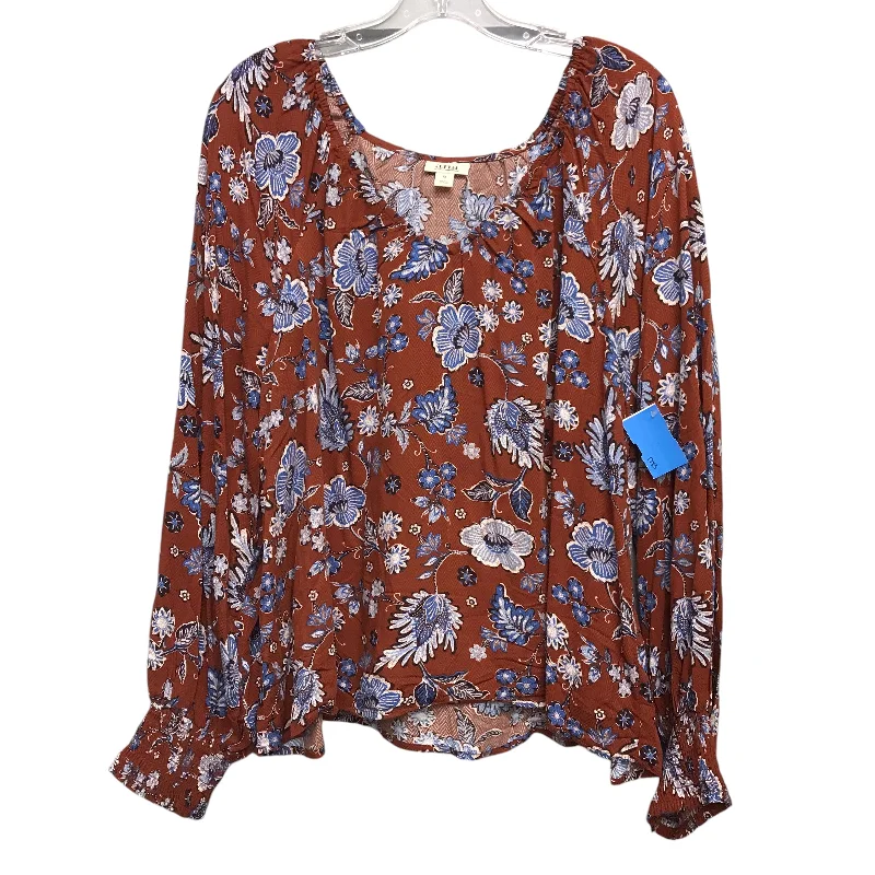 Top Ls By Ana In Blue & Brown, Size:Xl