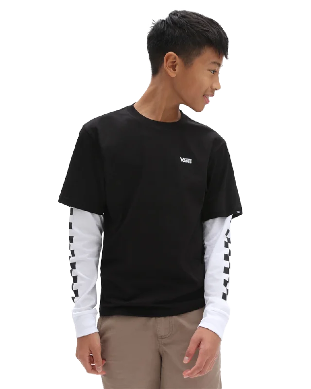 Long Check Twofer Boys T-Shirt in Black