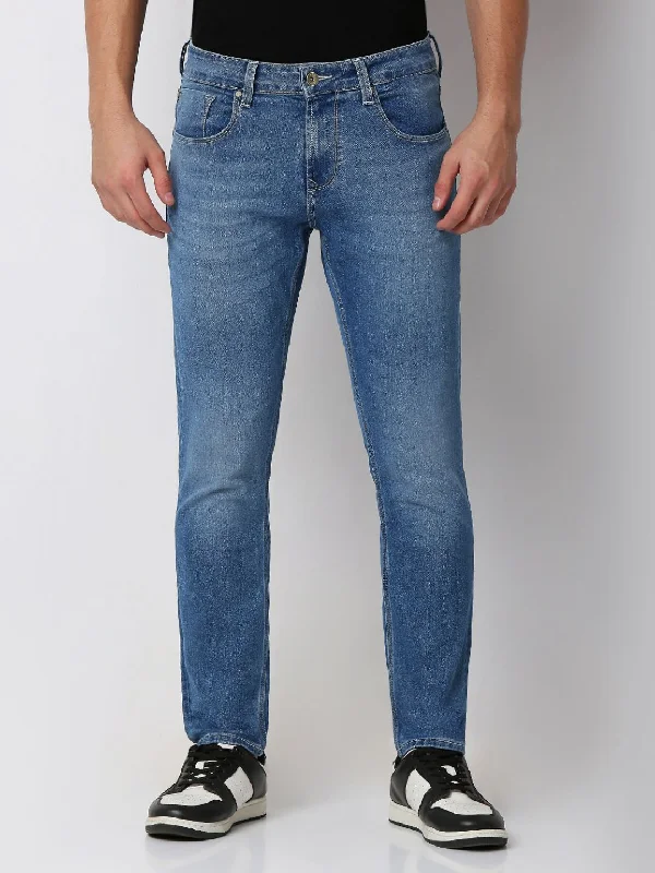 Spykar Blue Slim Fit Mid Rise Jeans For Men