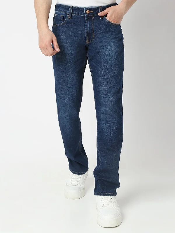 Spykar Dark Blue Comfort Fit Mid Rise Jeans For Men