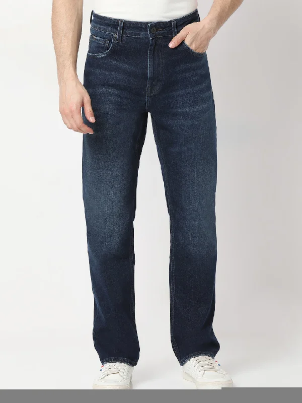 Spykar Dark Blue straight fit Jeans For Men