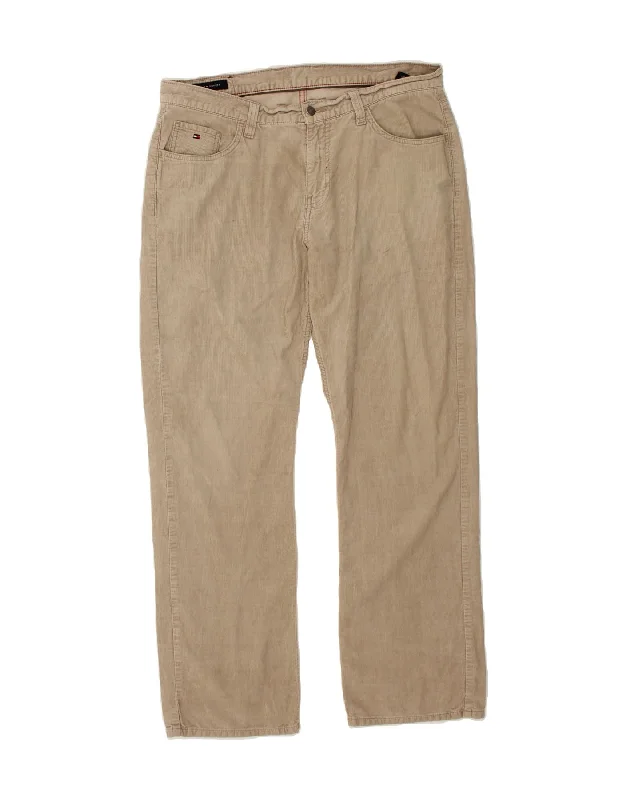 Elegant Tailoring TOMMY HILFIGER Mens Straight Corduroy Trousers W36 L32 Beige Cotton