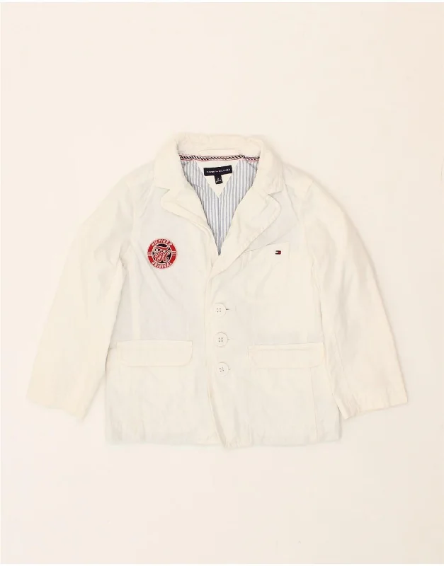 Design And Tailoring TOMMY HILFIGER Boys Graphic 3 Button Blazer Jacket 2-3 Years White Cotton