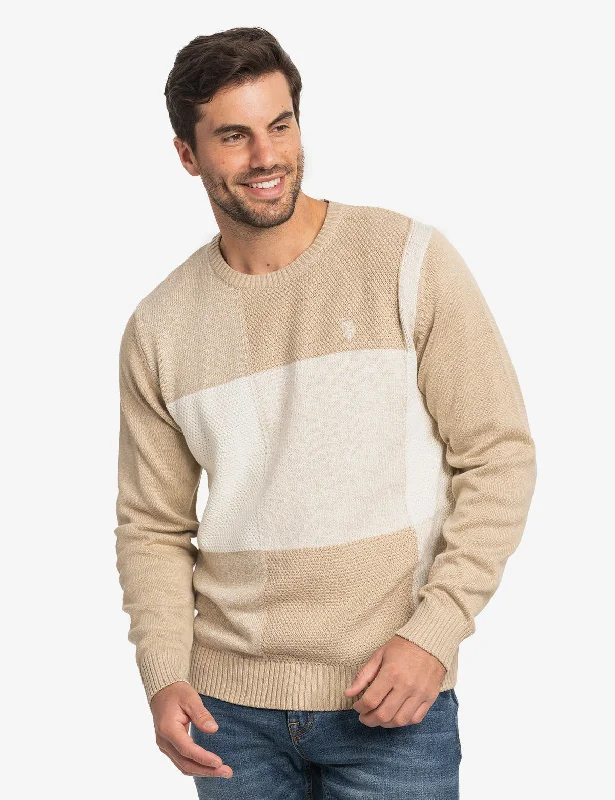 PATCHWORK CREW NECK SWEATER