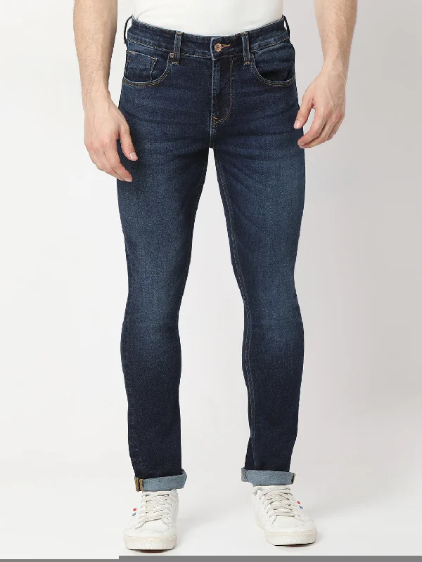 Spykar Dark Blue Skinny Fit Low Rise Jeans for Men