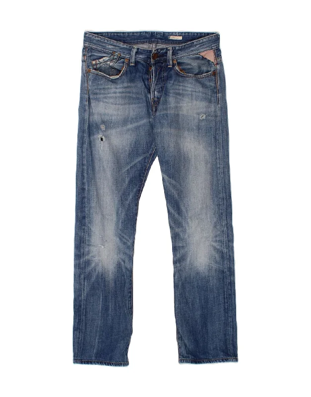 Sweet Girl REPLAY Mens Mijag Distressed Straight Jeans W30 L29 Blue Cotton