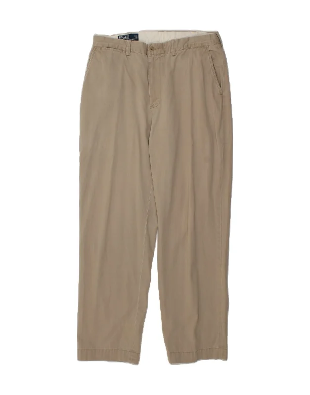 Lazy Style RALPH LAUREN Mens Straight Chino Trousers W34 L32 Beige Cotton