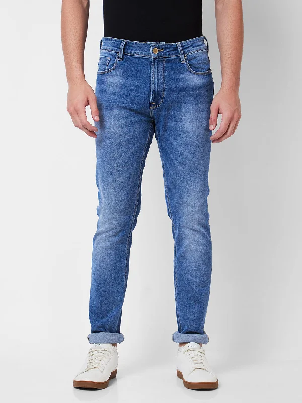 Spykar Mid Rise Comfort Fit Blue Jeans For Men