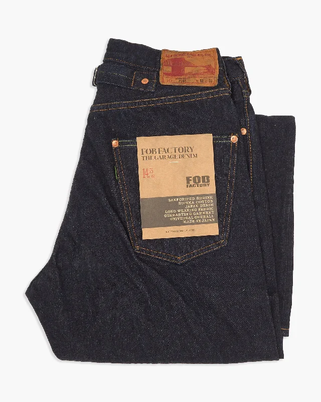 FOB Factory F165 14.75oz Supima Selvedge XX Garage Denim Relaxed Tapered Mens Jeans - Onewash