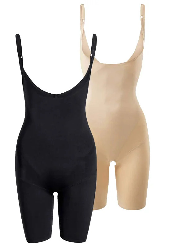 Versatile Itinerary Open Bust Shaping Shorts Bodysuit With Adjustable Straps - 2 Pack