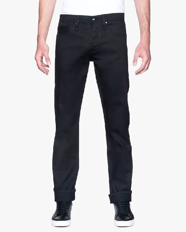 Unbranded UB244 Tapered Fit Mens Jeans - 11oz Solid Black Stretch Selvedge