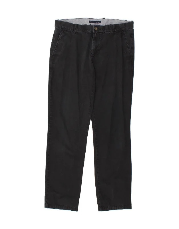 Classic Style TOMMY HILFIGER Mens Straight Chino Trousers W33 L32 Black Cotton