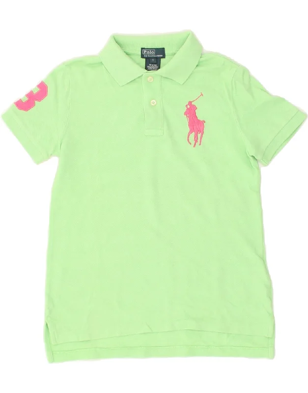 French Style POLO RALPH LAUREN Boys Graphic Polo Shirt 6-7 Years Green Cotton
