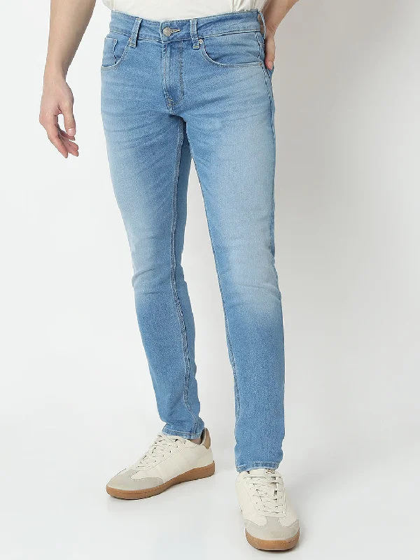 Spykar Light Blue Low Rise Slim Fit Jeans For Men