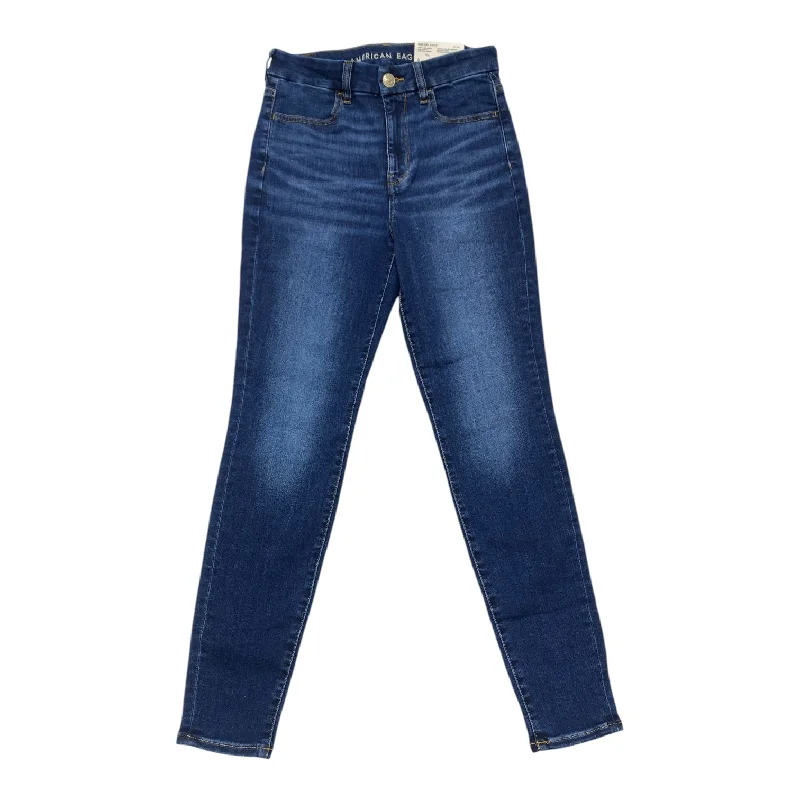 Floral Prints Jeans Skinny By American Eagle In Blue Denim, Size: 6