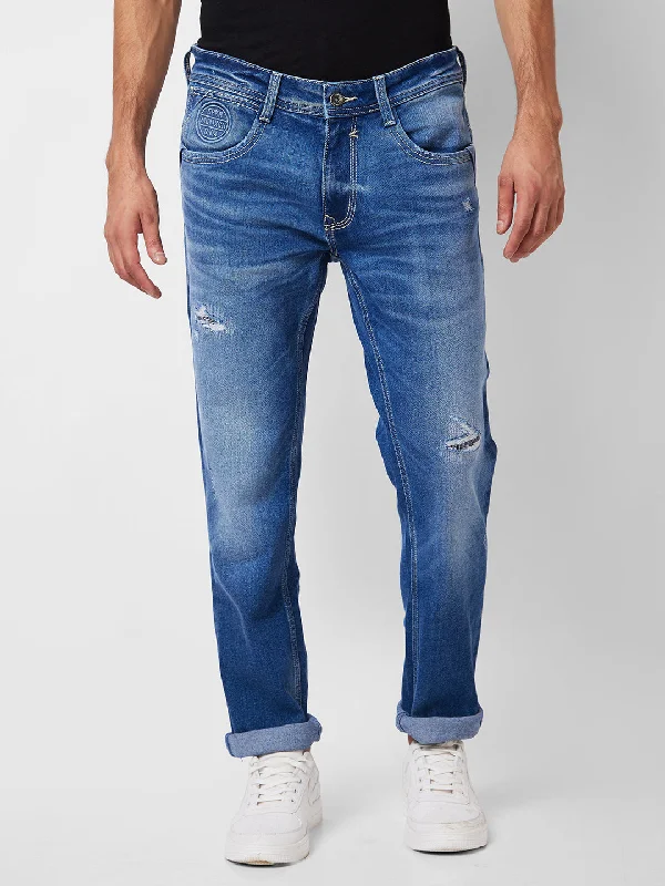 Spykar Men Blue Cotton Mid Rise Jeans