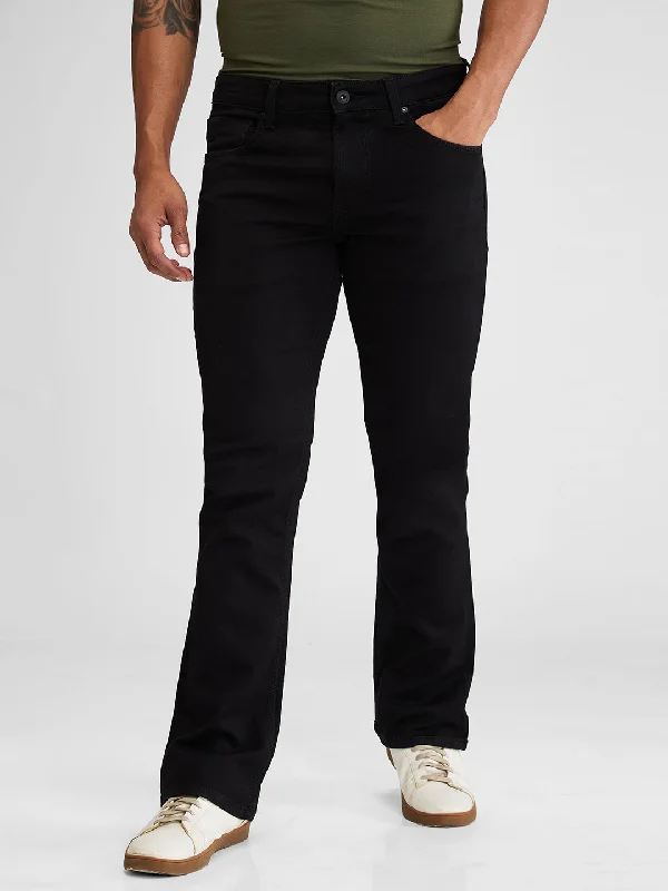 Spykar Black Boot Cut Fit Mid Rise Jeans For Men