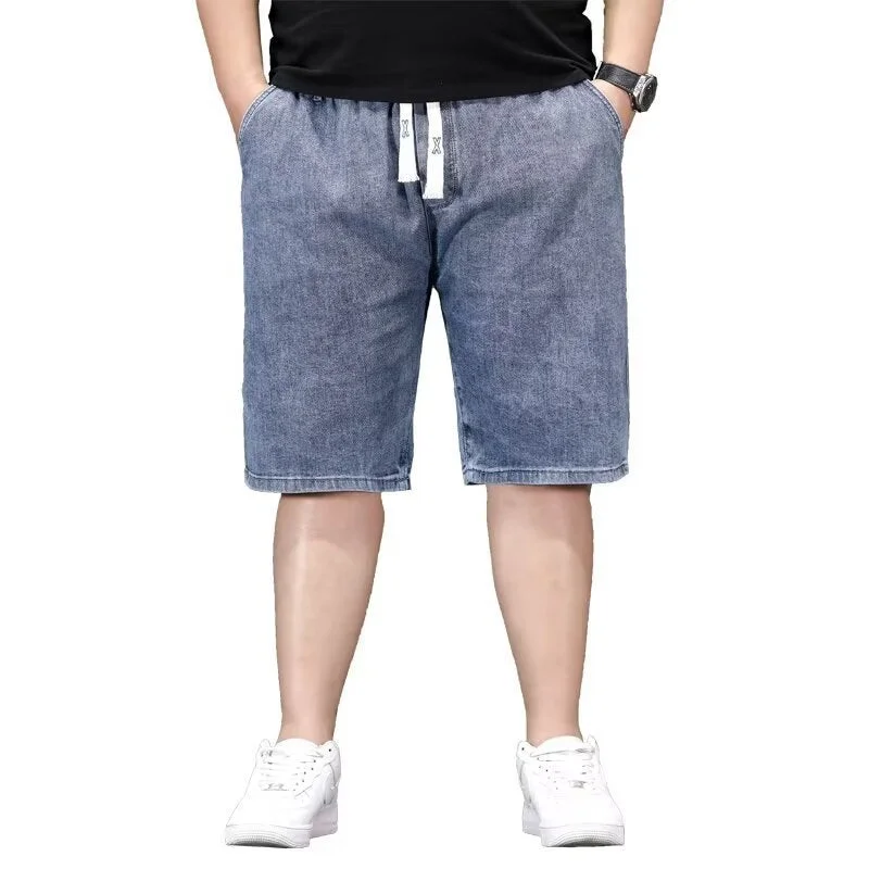Personalized Series Summer Thin Plus Size Elastic Waist Denim Shorts Men