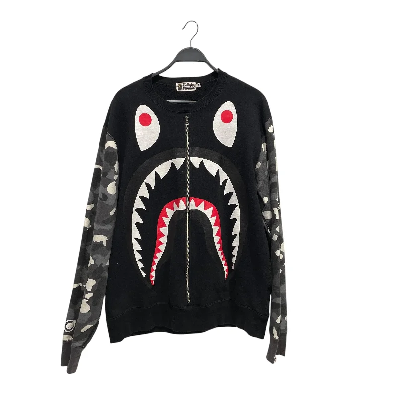 BAPE BLACK/Sweater/XXL/Graphic/Cotton/BLK/Shark Zipper Crewneck