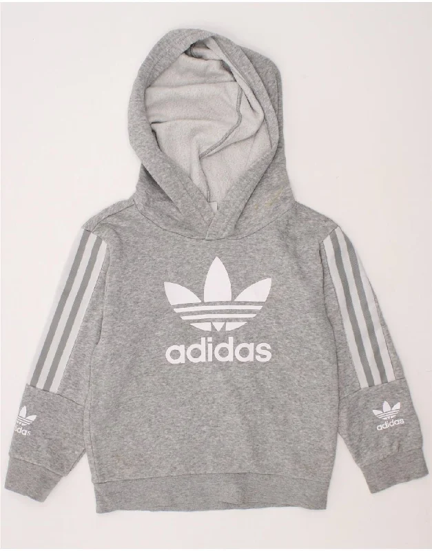 Cozy Essentials Wear ADIDAS Boys Graphic Hoodie Jumper 5-6 Years Grey Cotton