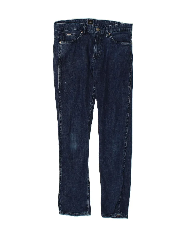 Cozy Street Style HUGO BOSS Mens Slim Jeans W32 L32 Navy Blue Cotton