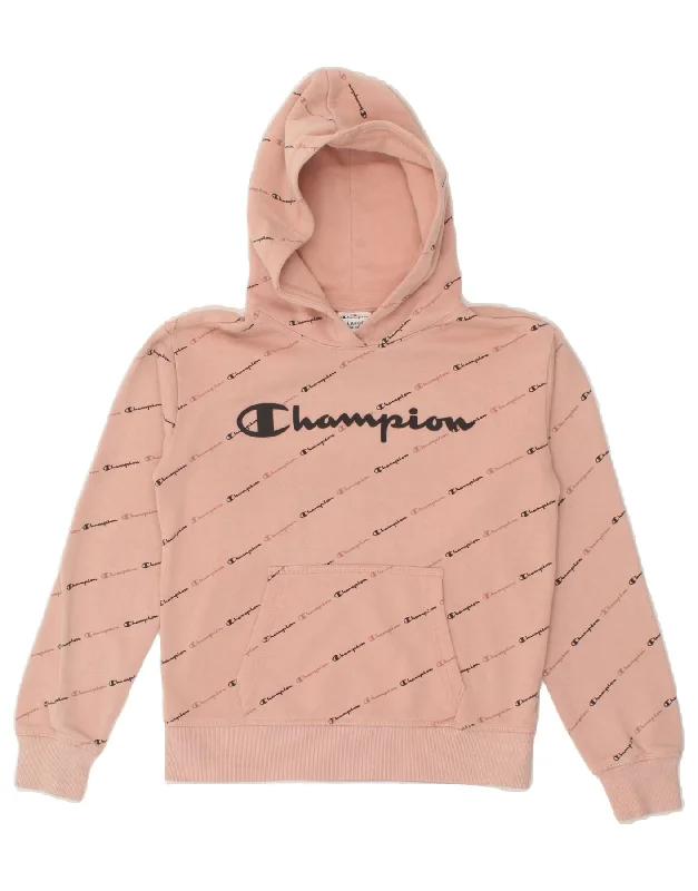 Relaxed Tops CHAMPION Girls Graphic Hoodie Jumper 11-12 Years Large Pink Cotton