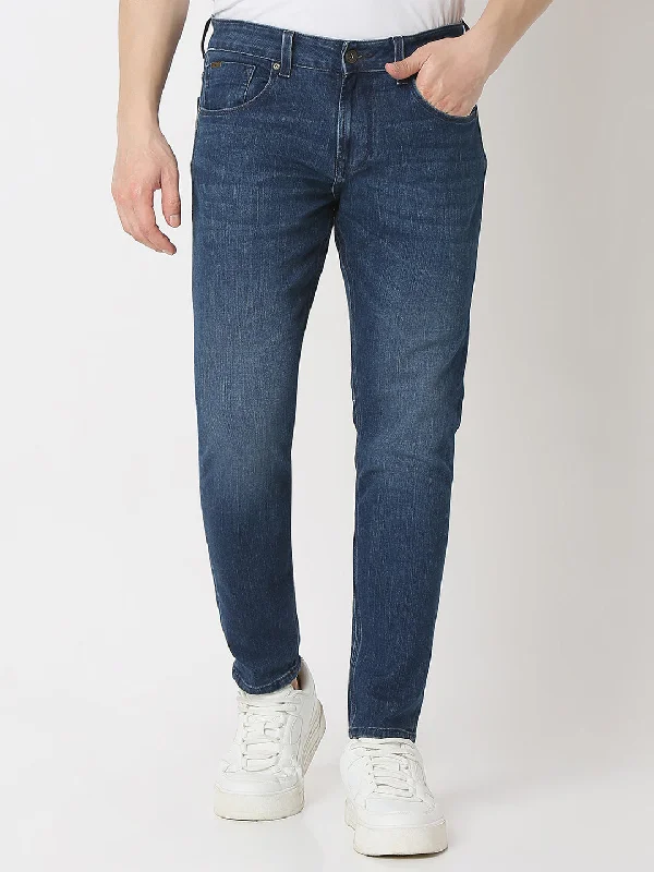 Spykar Vintage Blue Mid Rise Slim Fit Jeans For Men