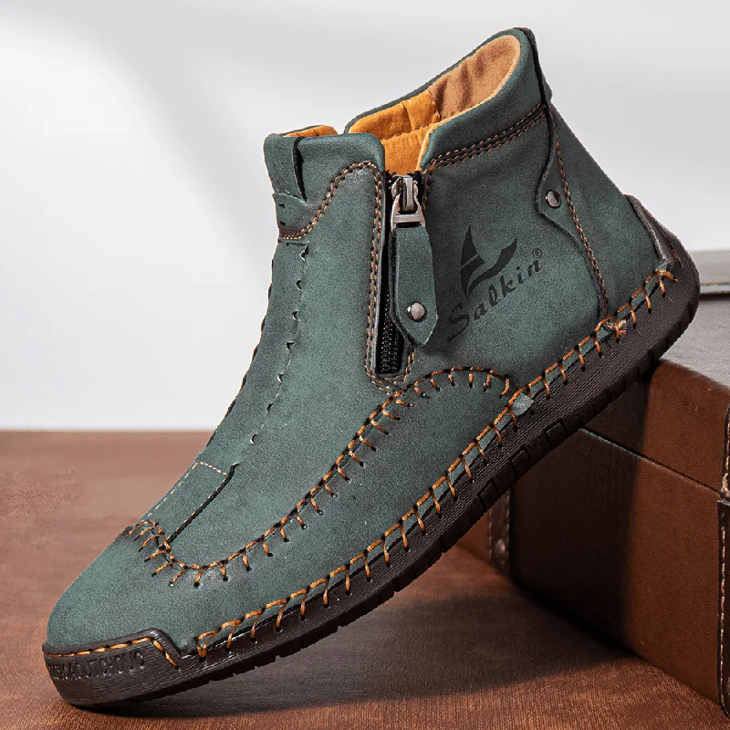 Goddess Outfit Men Microfiber Leather Hand Stitching Soft Sole Brief Pure Color Zipper Casual Shoes