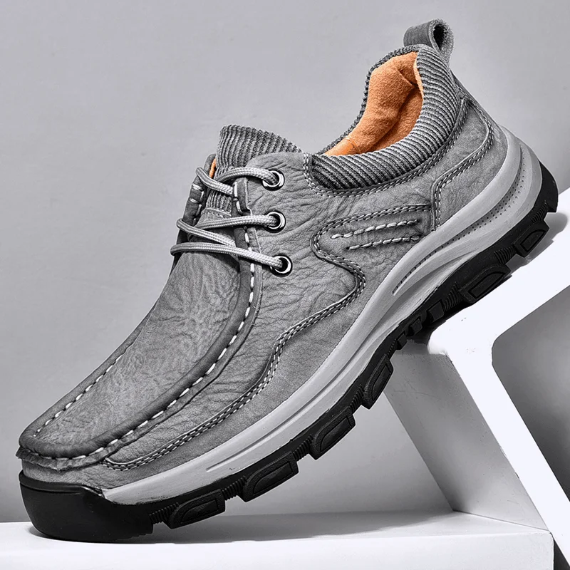 Exquisite Craftsmanship Men Cowhide Leather Breathable Soft Sole Non Slip Outdoor Casual Sports Shoes