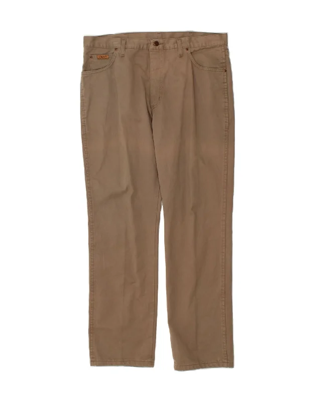 Stylish Fit WRANGLER Mens Straight Casual Trousers W38 L32 Beige Cotton