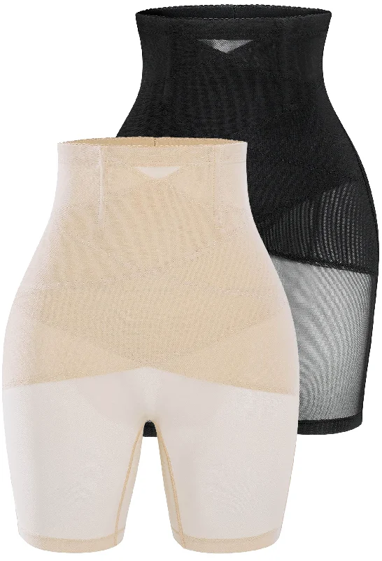 Exquisite Design High Waist Power Mesh Tummy Control Shorts - 2 Pack
